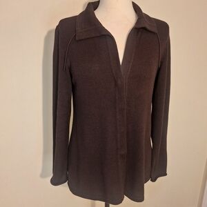 Eileen Fisher Peruvian Organic Cotton Tied Collar Hidden Snap Front Cardigan